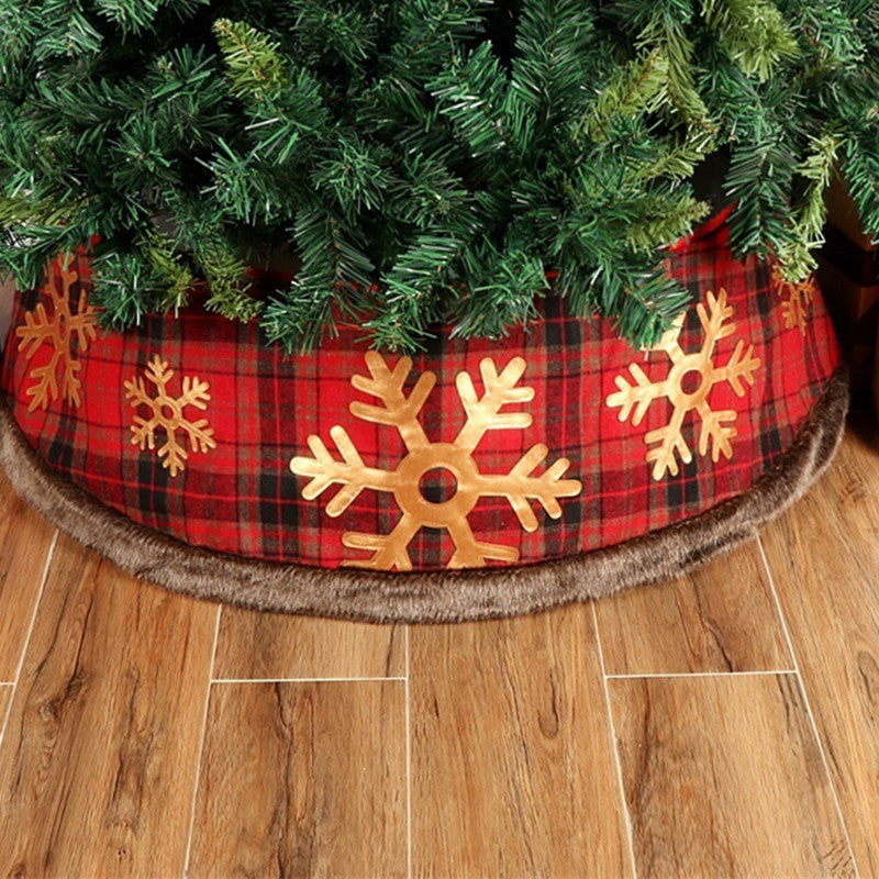 HKM-848595 Snowflake Plaid Non-Woven Christmas Tree Skirt - 48-Inch Circumference Decor