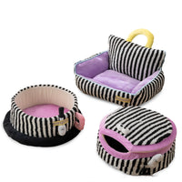 HKM-8486205 Striped 3-Piece Pet Cat Kennel Set - Ultra Soft, Free Size, Cozy Nest Variety