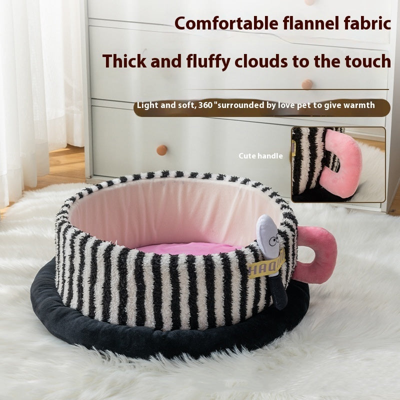 HKM-8486205 Striped 3-Piece Pet Cat Kennel Set - Ultra Soft, Free Size, Cozy Nest Variety
