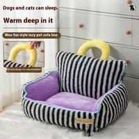 HKM-8486205 Striped 3-Piece Pet Cat Kennel Set - Ultra Soft, Free Size, Cozy Nest Variety