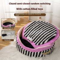 HKM-8486205 Striped 3-Piece Pet Cat Kennel Set - Ultra Soft, Free Size, Cozy Nest Variety