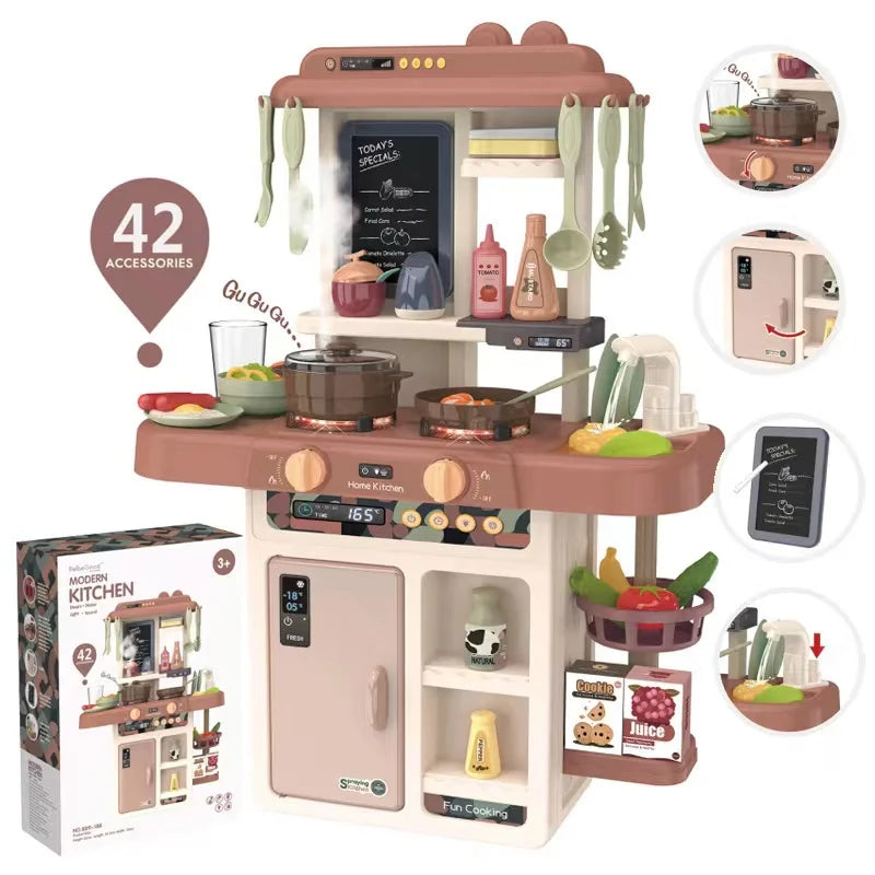 HKM-848915 Wooden Toddler Pretend Cooking Set with Sounds and Lights - Kids Role Play Kitchen Toy