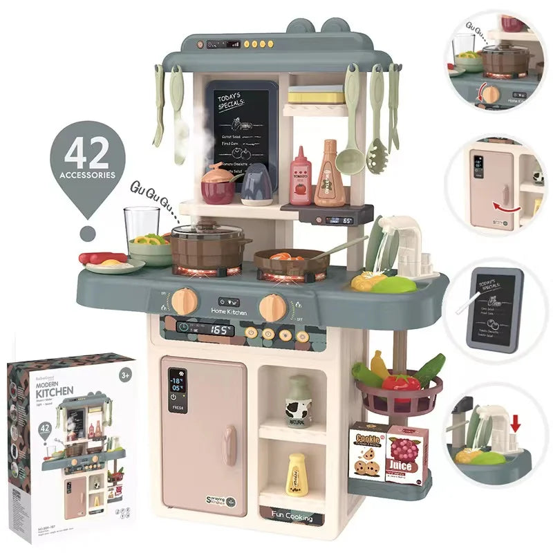 HKM-848915 Wooden Toddler Pretend Cooking Set with Sounds and Lights - Kids Role Play Kitchen Toy