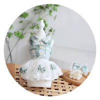 HKM-8489533 Mint Green Small Plaid Dress for Dogs - Faux Two-Piece Style, Size Options Available