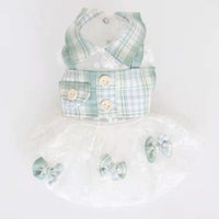 HKM-8489533 Mint Green Small Plaid Dress for Dogs - Faux Two-Piece Style, Size Options Available