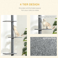 HKM-8491197 Floor-to-Ceiling Cat Tree Tower with 4 Platforms and Sisal-Covered Scratching Posts, Grey