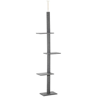 HKM-8491197 Floor-to-Ceiling Cat Tree Tower with 4 Platforms and Sisal-Covered Scratching Posts, Grey