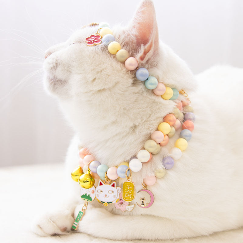 HKM-849171 Fairy Girl Cat Pearl Necklace Pendant Pet Collar