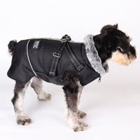 HKM-8492349 Waterproof Reflective Pet Jacket with Removable Fur Collar and Detachable Chest Strap
