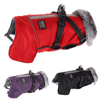 HKM-8492349 Waterproof Reflective Pet Jacket with Removable Fur Collar and Detachable Chest Strap