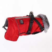 HKM-8492349 Waterproof Reflective Pet Jacket with Removable Fur Collar and Detachable Chest Strap