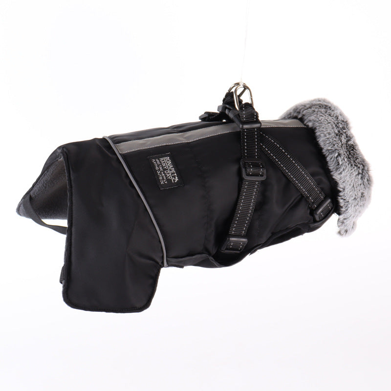 HKM-8492349 Waterproof Reflective Pet Jacket with Removable Fur Collar and Detachable Chest Strap