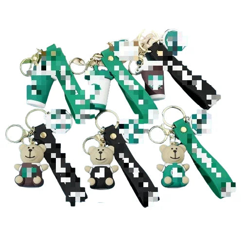 HKM-849299 Cute 3D Bear Coffee Cup PVC Keychain Pendant for Kids and Festivals