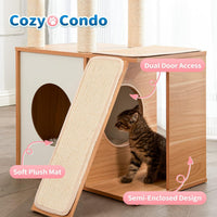 HKM-8493373 Multi-Functional Indoor Wooden Cat Tower with Climbing Frame, Scratching Board, and Cozy Condo for Cats and Kittens