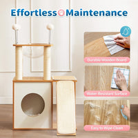HKM-8493373 Multi-Functional Indoor Wooden Cat Tower with Climbing Frame, Scratching Board, and Cozy Condo for Cats and Kittens