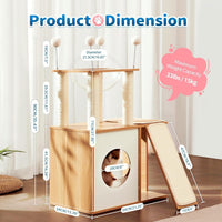 HKM-8493373 Multi-Functional Indoor Wooden Cat Tower with Climbing Frame, Scratching Board, and Cozy Condo for Cats and Kittens