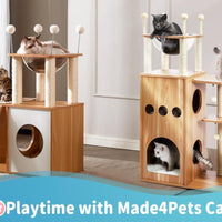 HKM-8493373 Multi-Functional Indoor Wooden Cat Tower with Climbing Frame, Scratching Board, and Cozy Condo for Cats and Kittens