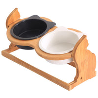 HKM-8493885 Ceramic Cat Food Bowl with Stand - Available in Single or Double Options