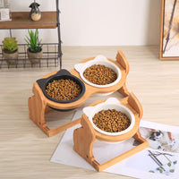 HKM-8493885 Ceramic Cat Food Bowl with Stand - Available in Single or Double Options