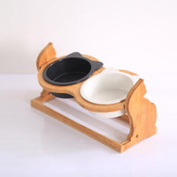 HKM-8493885 Ceramic Cat Food Bowl with Stand - Available in Single or Double Options