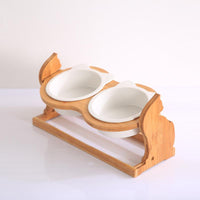 HKM-8493885 Ceramic Cat Food Bowl with Stand - Available in Single or Double Options