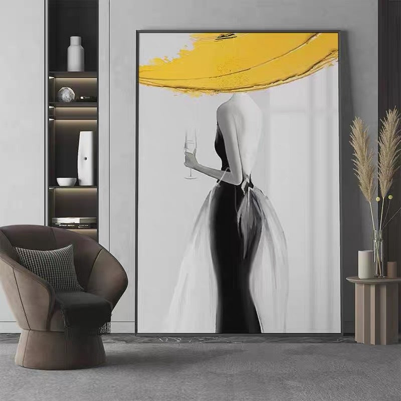 HKM-849555 Handmade Abstract Yellow Canvas Oil Painting – Modern Luxury Wall Art for Living Room Décor