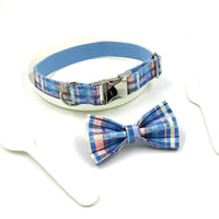 HKM-8495677 Plaid Bow Dog Collar - Adjustable Cloth Pet Accessory in Multiple Sizes