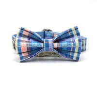 HKM-8495677 Plaid Bow Dog Collar - Adjustable Cloth Pet Accessory in Multiple Sizes