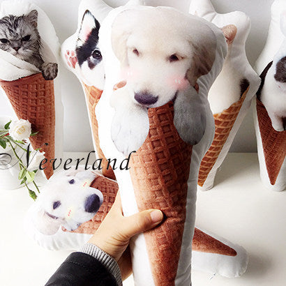 HKM-849747 Customizable Pet Pillow - Ice Cream Cone Design, One or Both Sides Available