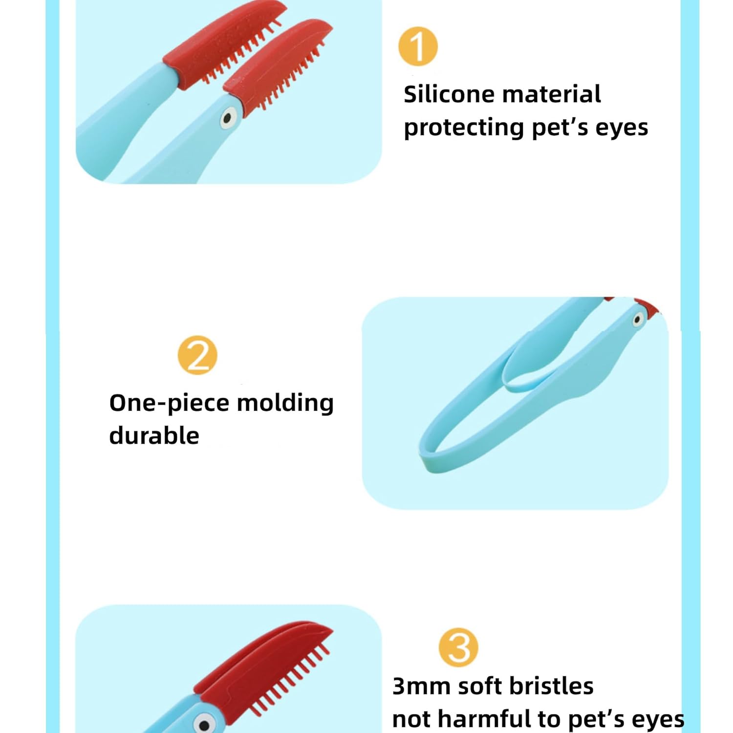 HKM-8500925 Soft Silicone Pet Tear Stain Remover Brush for Cats and Dogs Easy Grip Grooming Tool