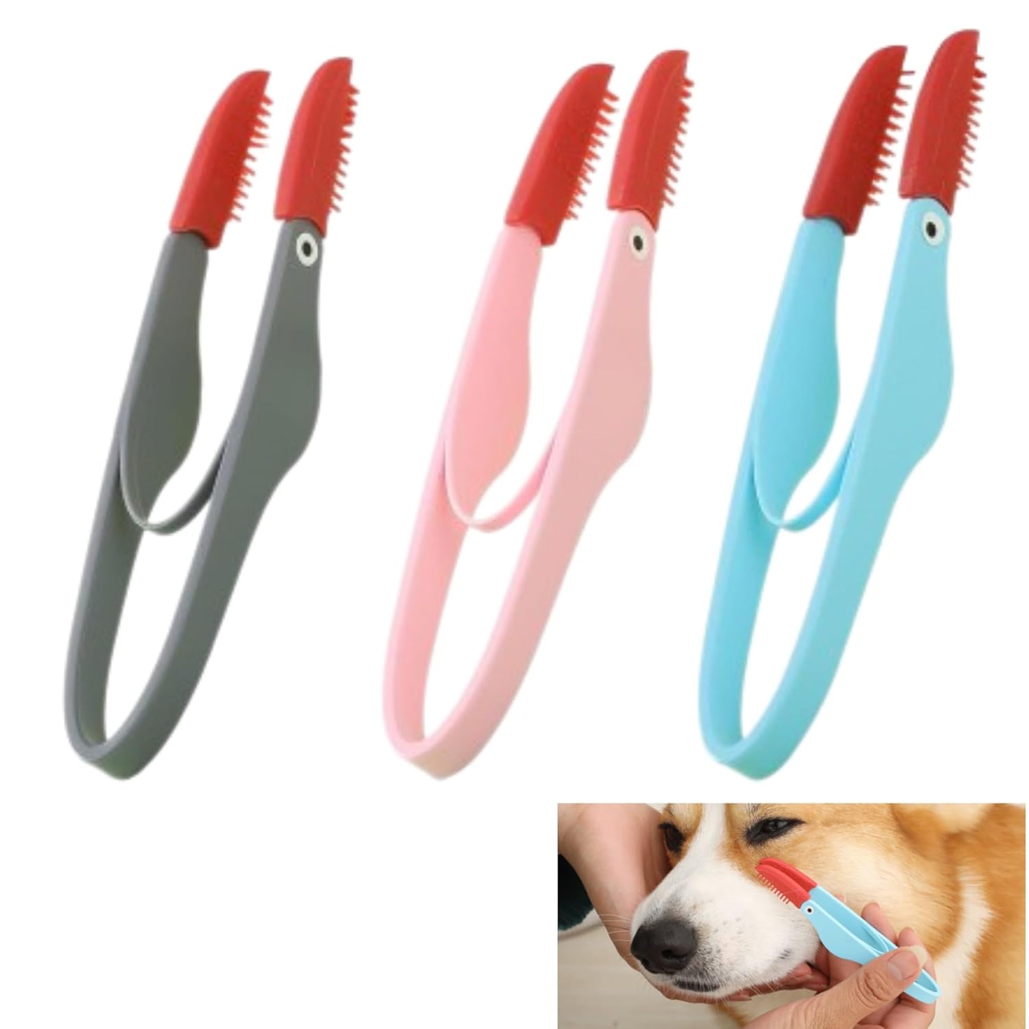 HKM-8500925 Soft Silicone Pet Tear Stain Remover Brush for Cats and Dogs Easy Grip Grooming Tool