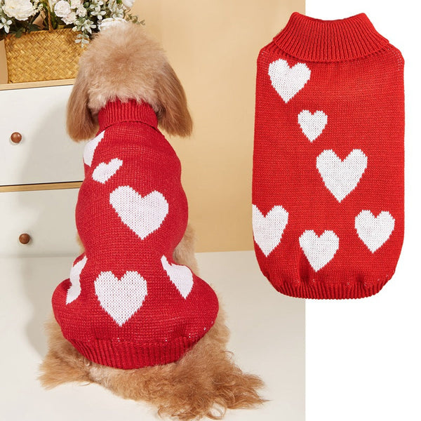 HKM-8501437 Valentine's Day & New Year Dog Knitted Sweater - Pink, Red, Blue, Sizes S-XXL