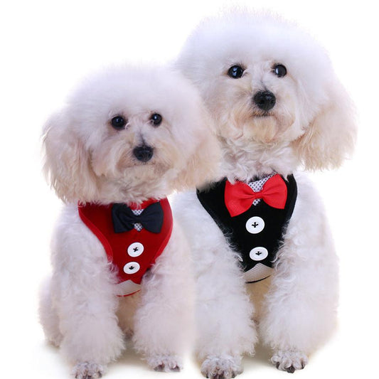 HKM-850195 Pet Dress with Adjustable Chest Strap and Bow Tie - Multiple Patterns Available