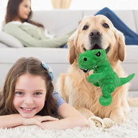 HKM-8502077 Dinosaur Squeaky Plush Dog Toy with Grunt Sounds for Interactive Chewing and Play for Small to Large Dogs