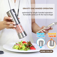 HKM-850323 Rechargeable Electric Salt and Pepper Grinder Set with Adjustable Coarseness and Charging Base, 2-Pack Automatic Kitchen Mills