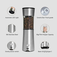 HKM-850323 Rechargeable Electric Salt and Pepper Grinder Set with Adjustable Coarseness and Charging Base, 2-Pack Automatic Kitchen Mills