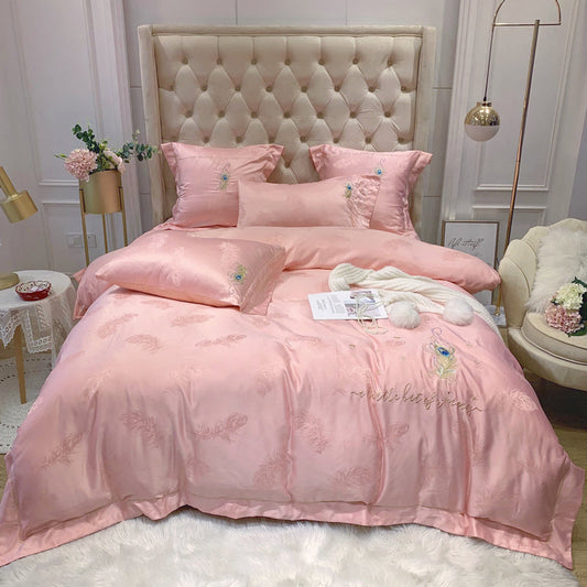 HKM-850387 Pure Cotton Quilted Bedding Set - 4-Piece Bed Sheet Ensemble in Multiple Colors