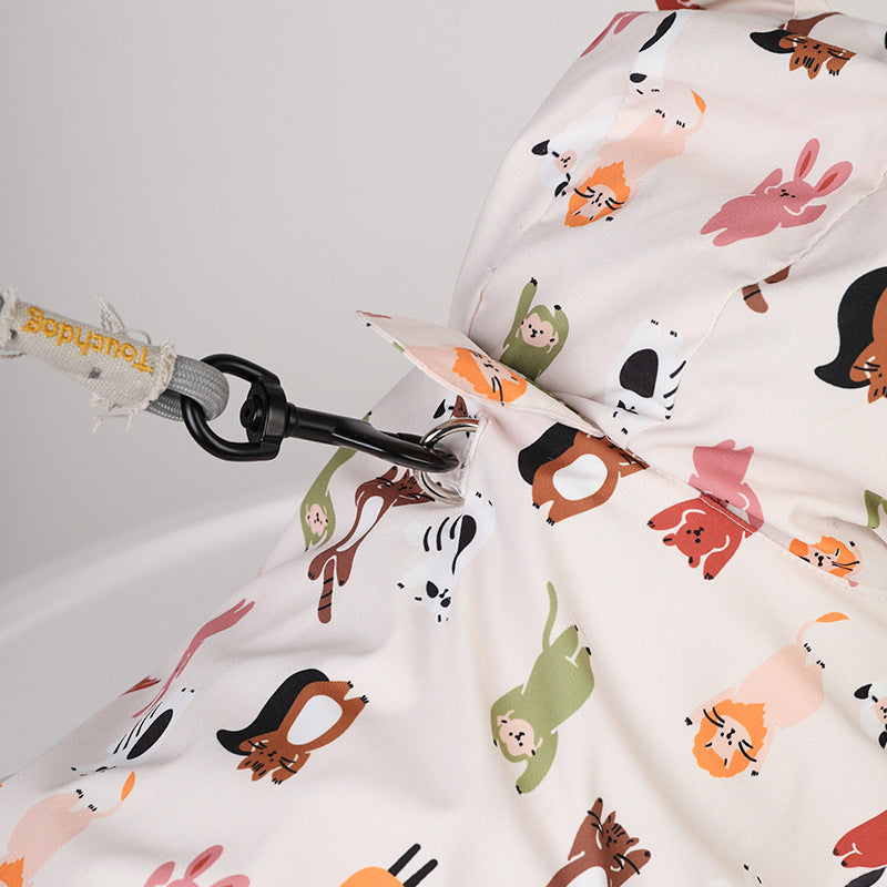 HKM-8503997 Cartoon Waterproof Dog Raincoat for Small Pets in Beige