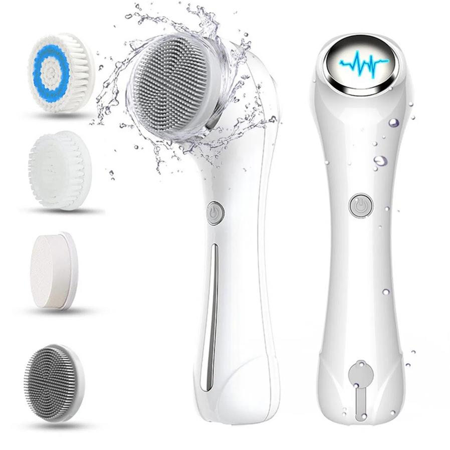 HKM-850515 IPX7 Waterproof Facial Cleansing Brush with 3-in-1 Exfoliating Features and 4 Replaceable Brush Heads