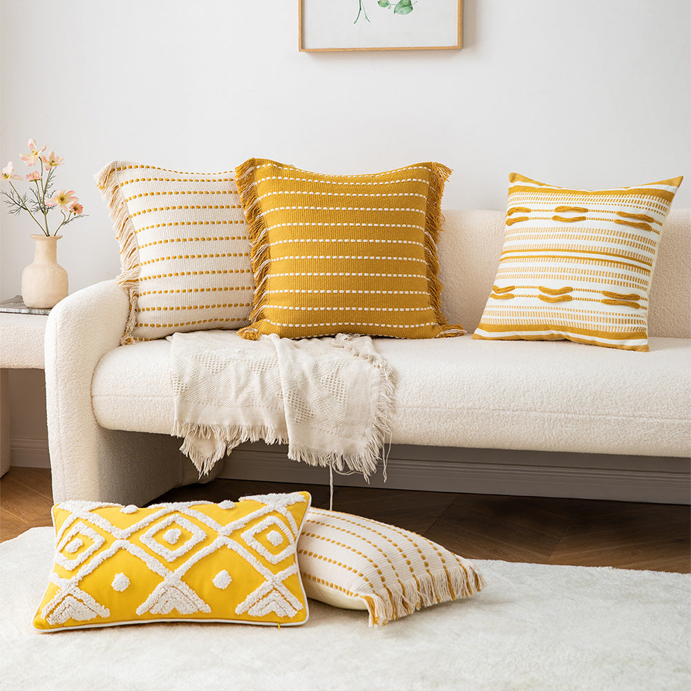 HKM-850579 Minimalist Retro Striped Pillow Cover with Geometric Patterns in Various Colors