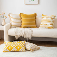 HKM-850579 Minimalist Retro Striped Pillow Cover with Geometric Patterns in Various Colors