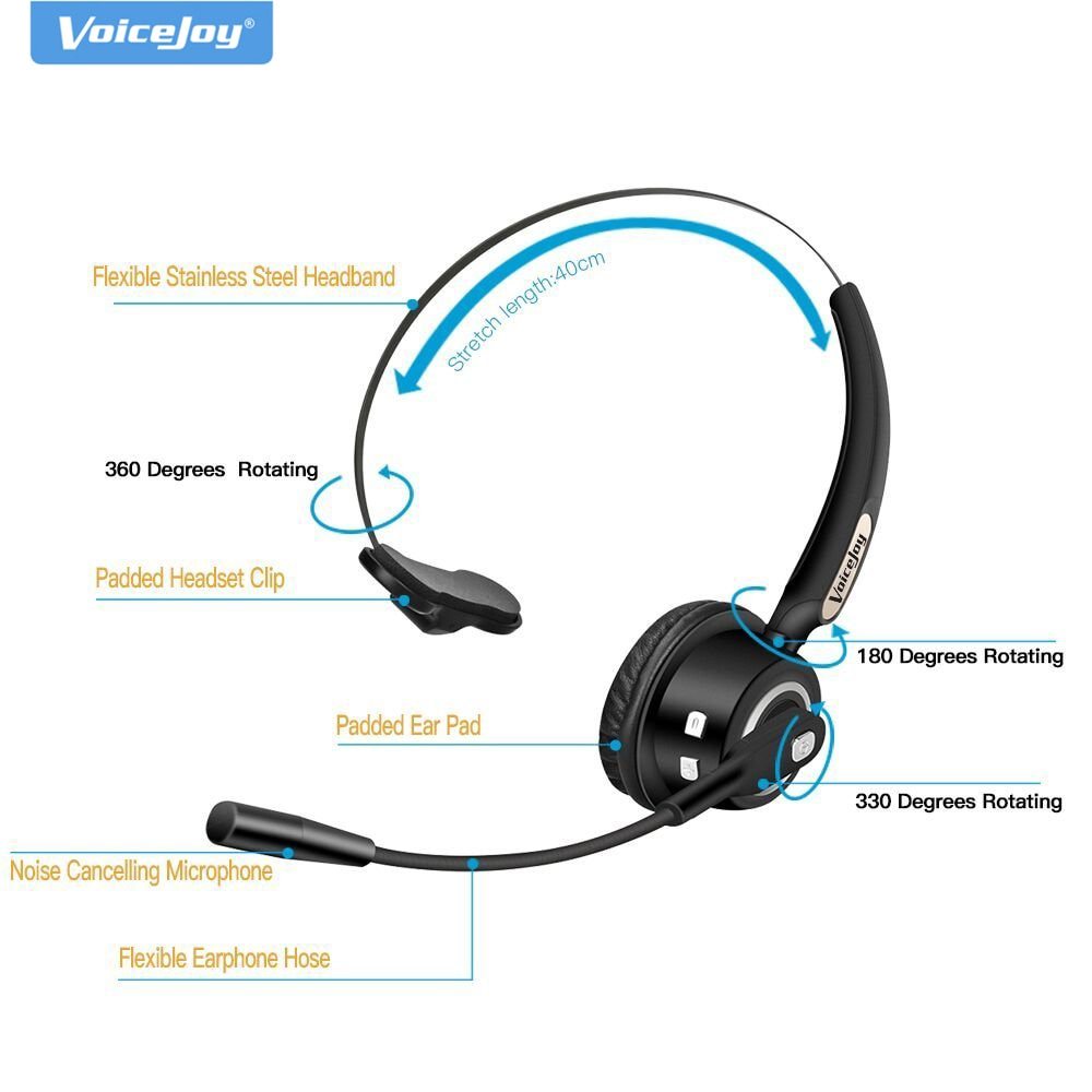 HKM-850643 Bluetooth Headset for Truck Drivers with Noise-Canceling Microphone and Wireless Music Functionality