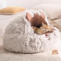 HKM-8509245 Cozy Plush Round Cat Bed and Sleep Bag for Cats and Small Dogs, Multiple Sizes Available