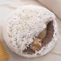 HKM-8509245 Cozy Plush Round Cat Bed and Sleep Bag for Cats and Small Dogs, Multiple Sizes Available