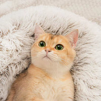 HKM-8509245 Cozy Plush Round Cat Bed and Sleep Bag for Cats and Small Dogs, Multiple Sizes Available