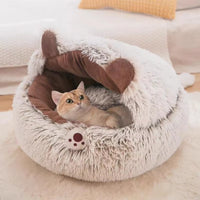 HKM-8509245 Cozy Plush Round Cat Bed and Sleep Bag for Cats and Small Dogs, Multiple Sizes Available