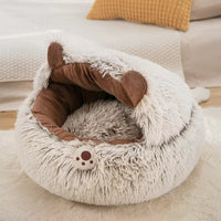 HKM-8509245 Cozy Plush Round Cat Bed and Sleep Bag for Cats and Small Dogs, Multiple Sizes Available