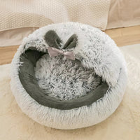 HKM-8509245 Cozy Plush Round Cat Bed and Sleep Bag for Cats and Small Dogs, Multiple Sizes Available