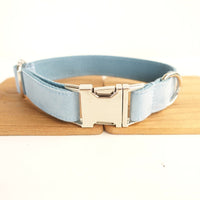 HKM-8511165 Sky Blue Velvet Dog Collar - Adjustable Polyester Pet Chain for Sizes XS to XK