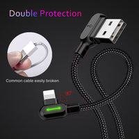 HKM-851155 Double Elbow Braided Charging Cable - Black, TPE & Aluminum Alloy, 2.0A Max